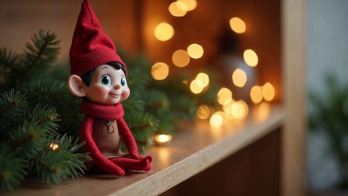 Lutin farceur de Noël sur une étagère