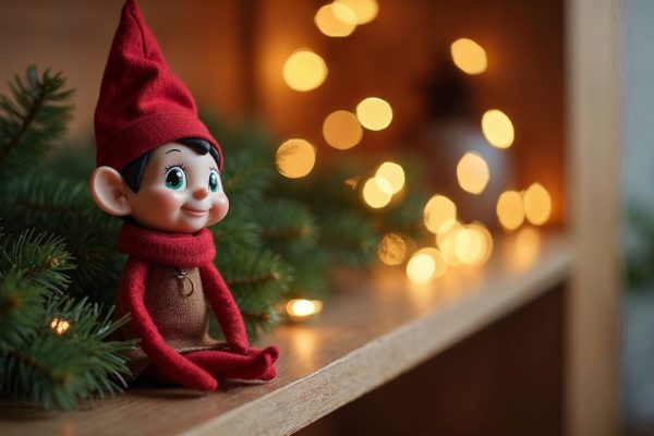 Lutin farceur de Noël sur une étagère
