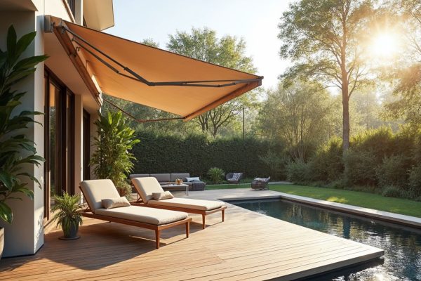 Terrasse avec paravent rétractable