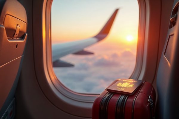 Voyage économique : hublot d'avion et bagages